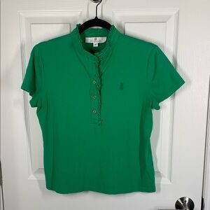 Jean- Pierre Klifa kelly green ruffle neck cropped polo style top size medium